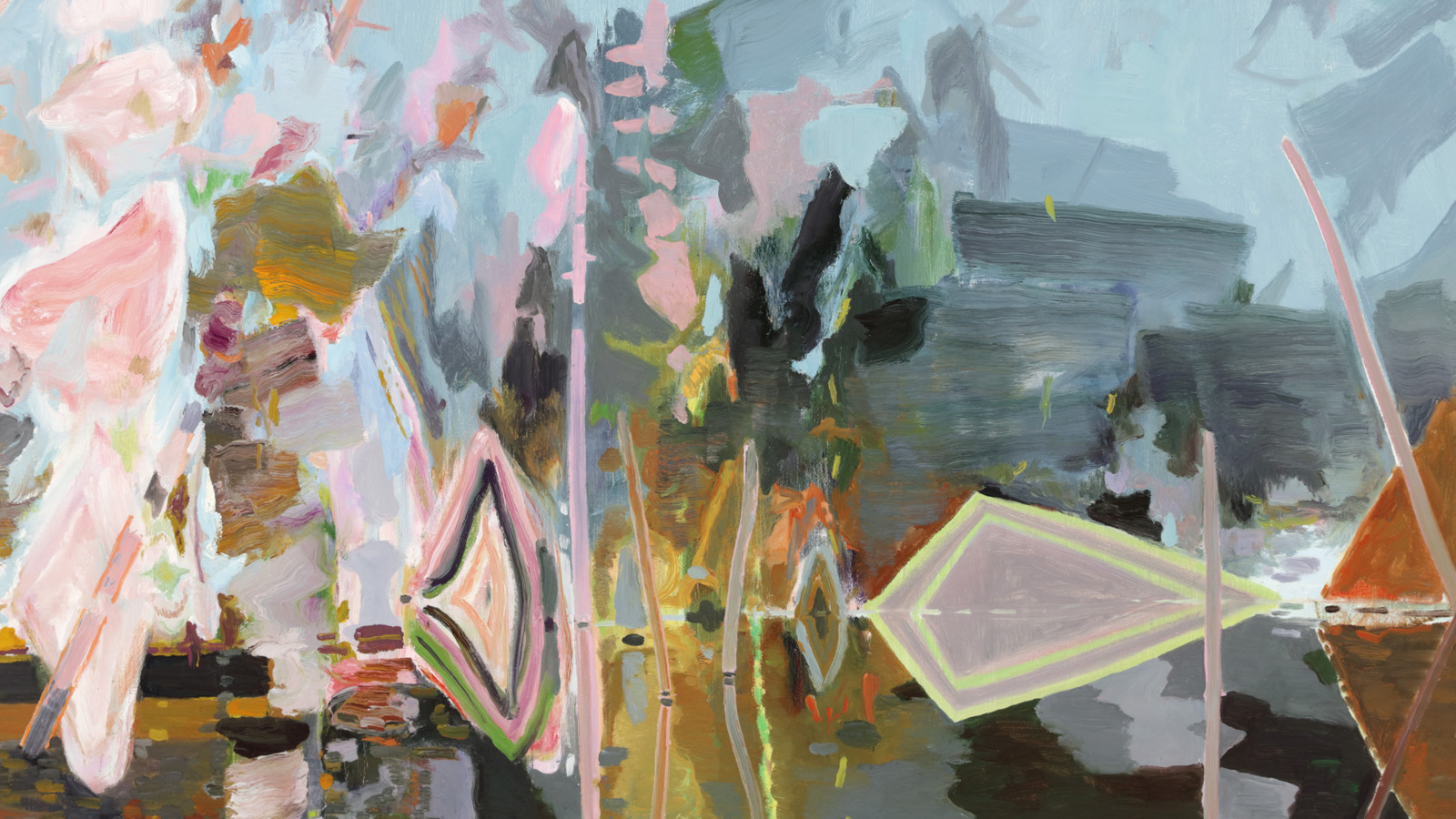 Abstract oil painting of reflecting water