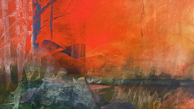 abstracted landscape in shades of red