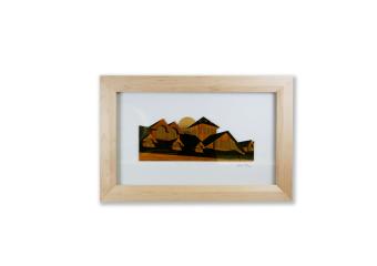 image of a breeding barn made out of wood within a wood shadow box