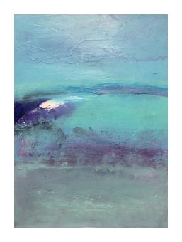 acrylic, abstract painting of smears of greenish blues and purples.