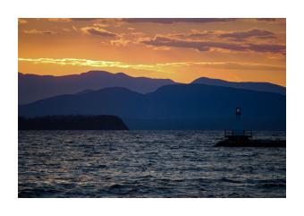 inkjet print of the waterfront during sunset