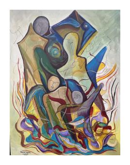 acrylic, abstract, colorful painting of human figures