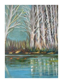 acrylic on canvas of trees on water