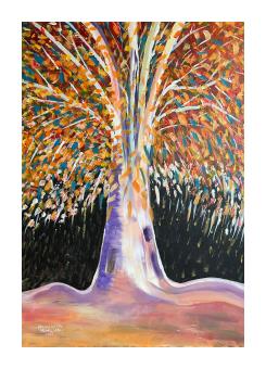 acrylic on canvas of a colorful tree