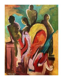 acrylic, abstract, colorful painting of human figures