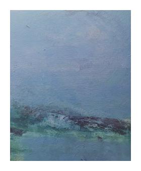acrylic, abstract painting of blues, purples, and greens