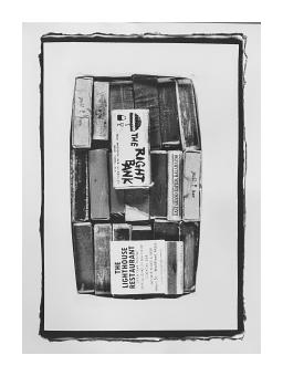 B&W photo of several matchbooks stacked into a horizontal rectangle -- the two facing matchbooks read "The Right Bank" and "The Lighthouse Restaurant."
