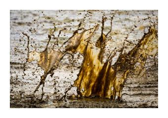 Closeup photograph of mud splatter. 