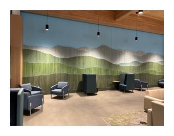 Interior shot of a new panoramic mountain mixed hardwood art installation 