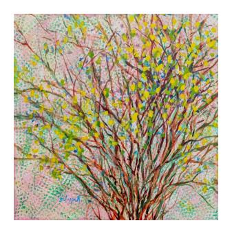 Acrylic depicting a tree in spring colors - green and yellow