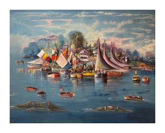 Painting of the Port Au Prince Bay. Blue. 