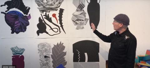 An Artist explains their work from their home studio
