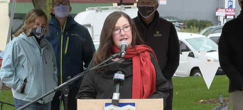 Doreen Kraft speaks on the re-opening of City Hall Park