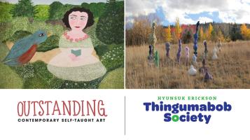 promotional images featuring artwork in exhibitions