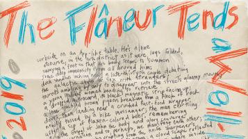 A crop of a collaboration featuring handwritten text surrounded by a colorful border of larger text