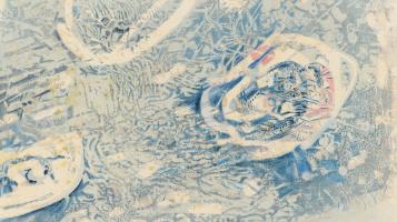 woodcut print abstract painting