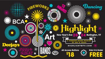 Hightlight Branded Poster with the pricing at the bottom. Black background with colorful graphics throughout.