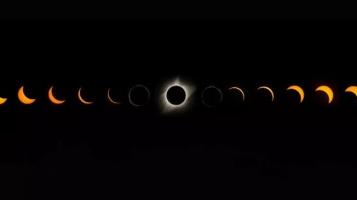Pano photograph of the phases of the moon's eclipse.