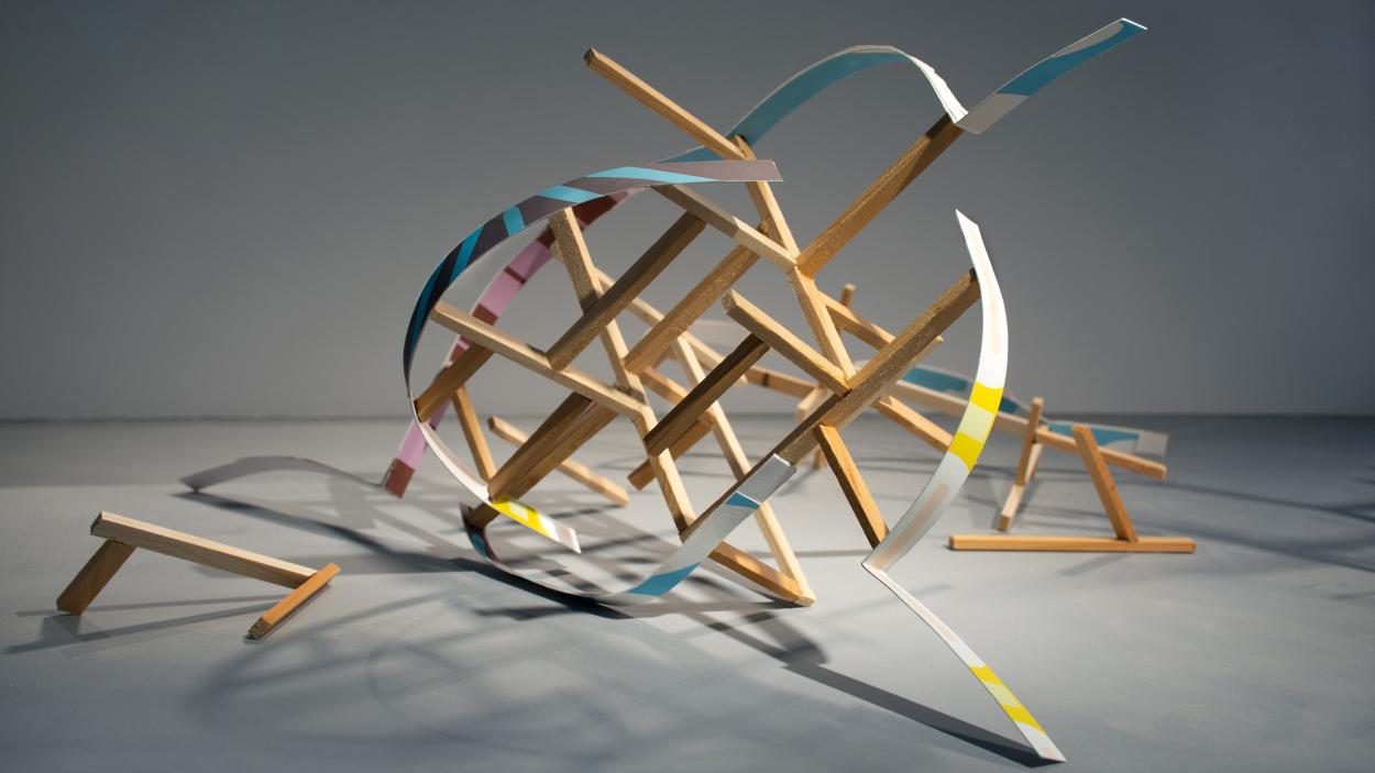 Spillover, by Kirsten Reynolds, a wooden geometric sculpture