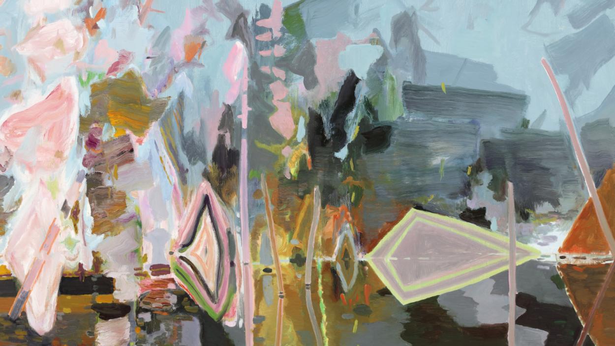 Abstract oil painting of reflecting water