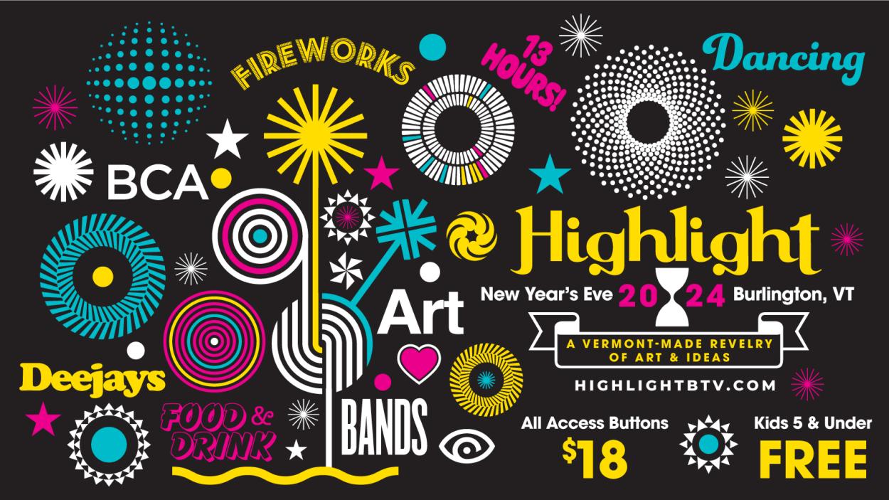 Hightlight Branded Poster with the pricing at the bottom. Black background with colorful graphics throughout.