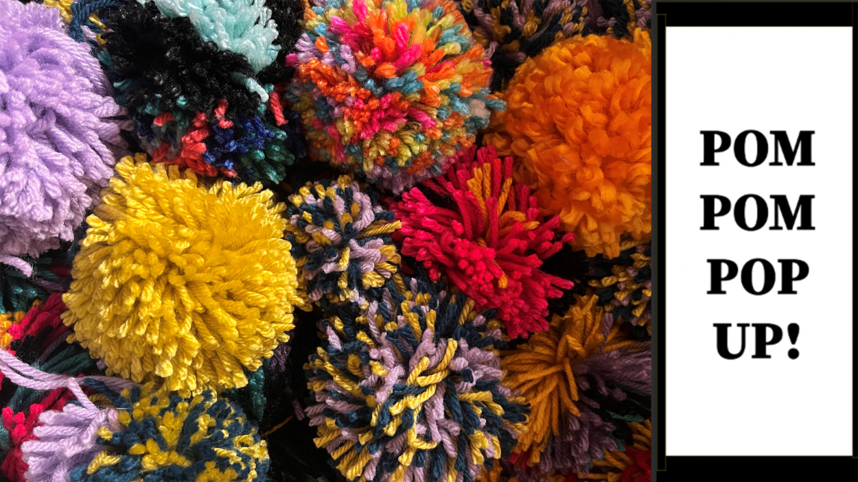 pom poms with over graphic