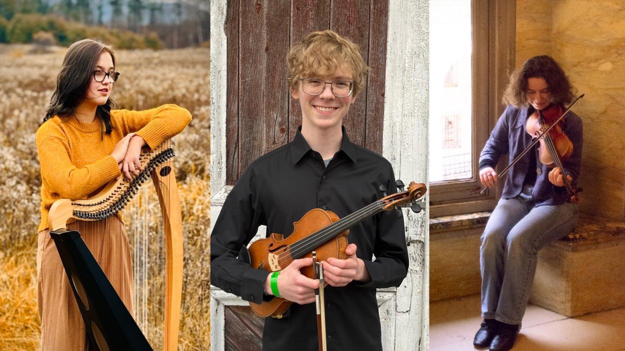 three seperate photos of featuring band members.