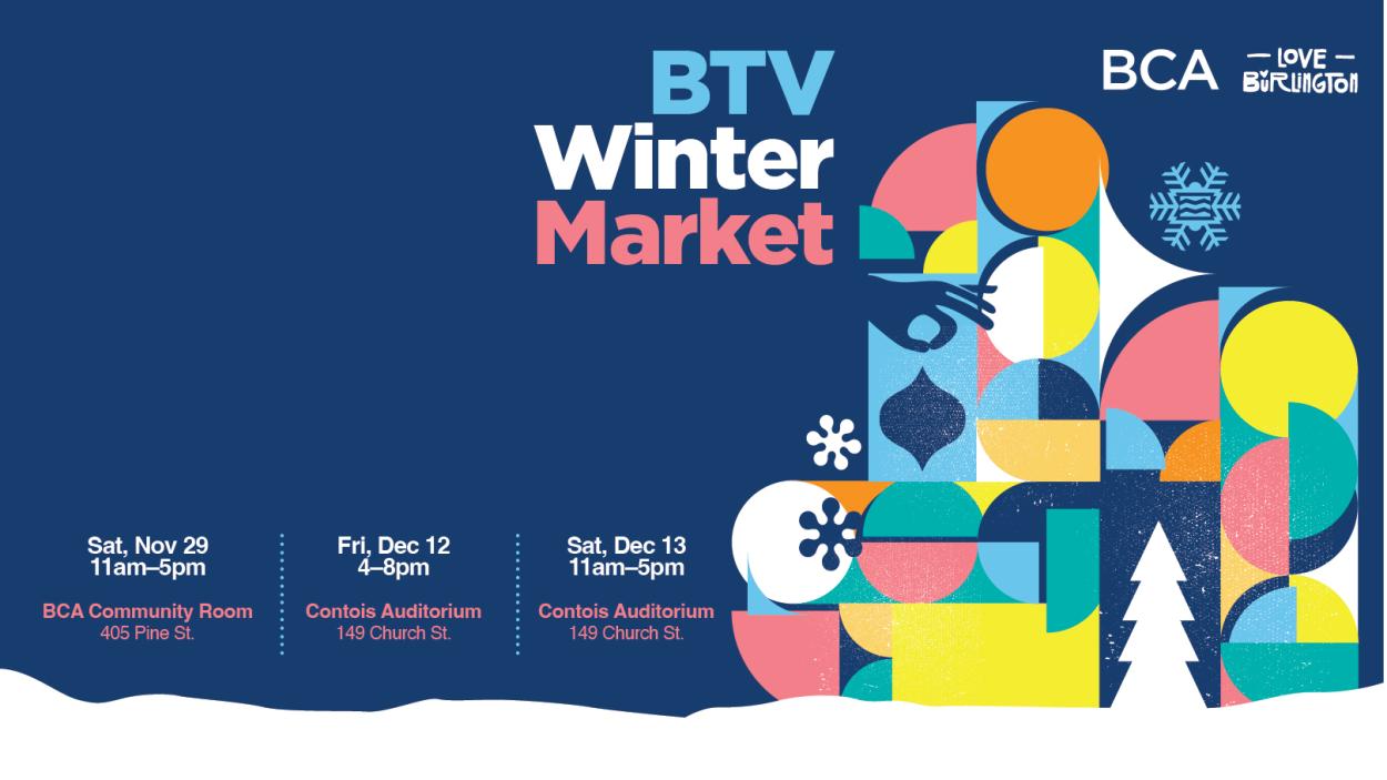 A festive design of geometric shapes promoting the Holiday Winter MArket