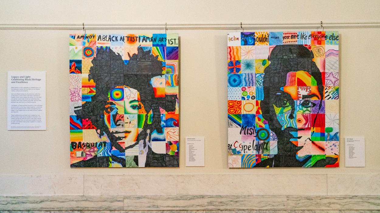 Collages of Jean-Michel Basquiat and Misty Copeland by students of Burlington High School