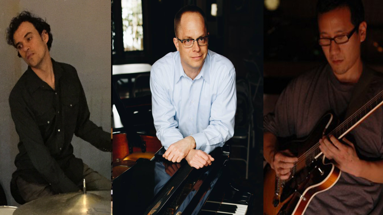 separate images of the members of the Geoff Kim's Organ Trio
